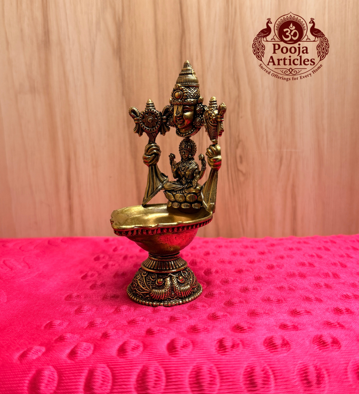 Premium Brass Perumal Vilakku with Lakshmi 4.6 Inch