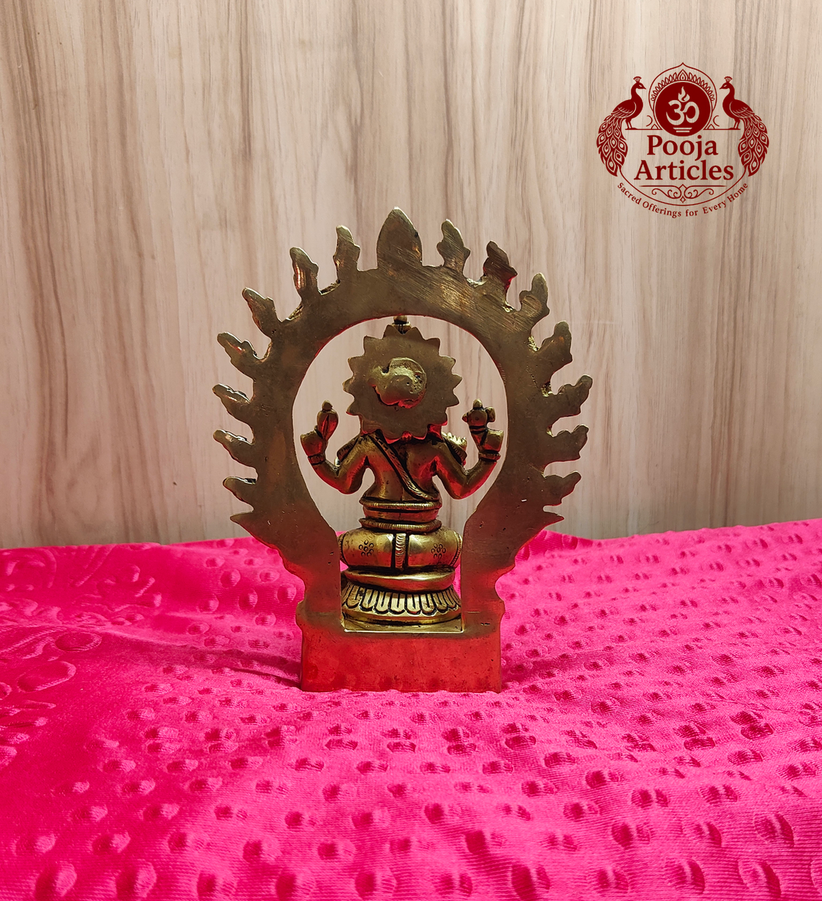 Premium Brass Seated Ganesha Idol with Prabhavali Frame 6.8 Inch