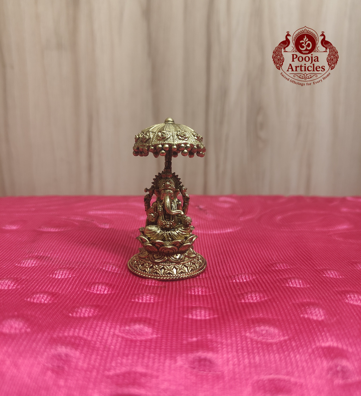 Premium Brass Vinayagar Idol with Umbrella 2.1 Inch