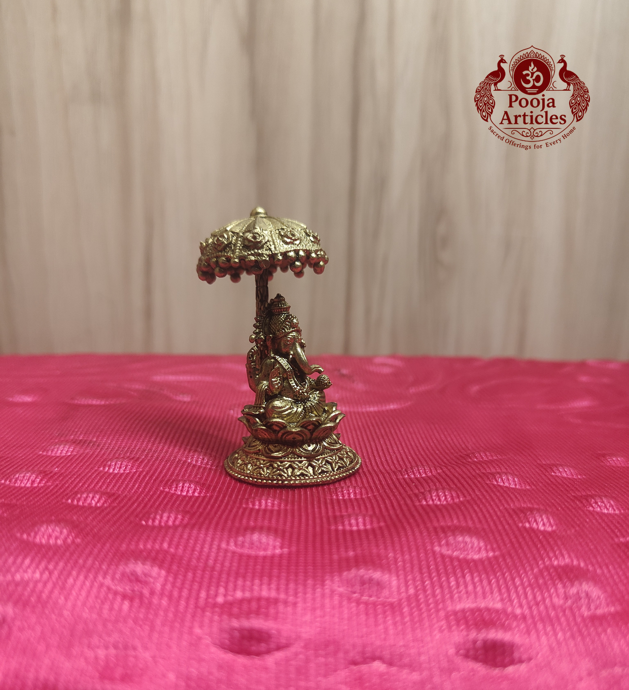 Premium Brass Vinayagar Idol with Umbrella 2.1 Inch