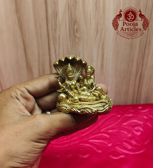 Premium Brass Vishnu Lakshmi Idol 2 Inch - Hand Scale View Shesha Naga