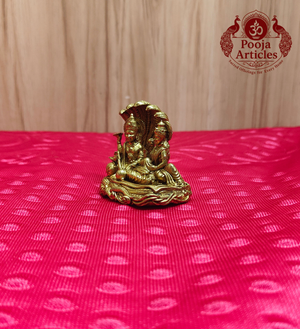 Premium Brass Vishnu Lakshmi Idol 2 Inch - Front View on Red Background