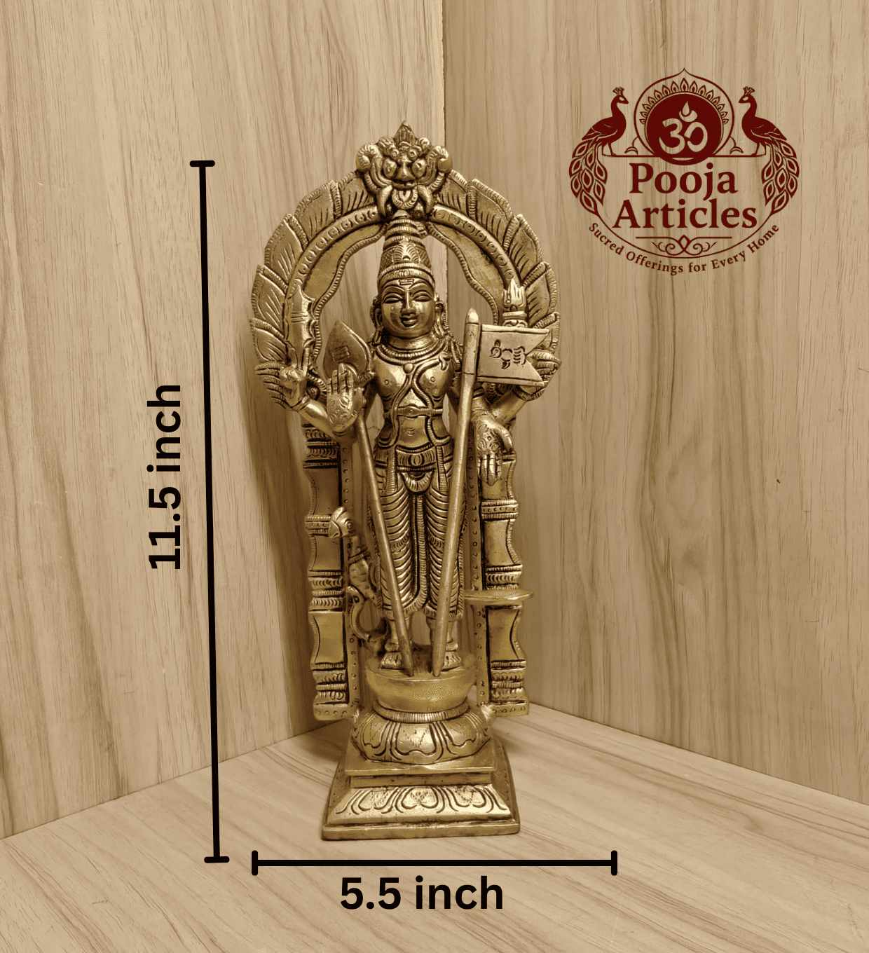 Brass Thiruvachi Murugan Statue 11.5 Inch