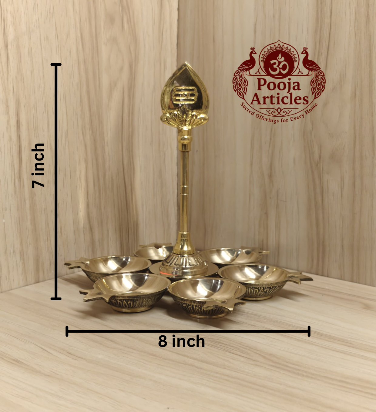 Brass Arumuga Vilakku with Vel 7 Inch