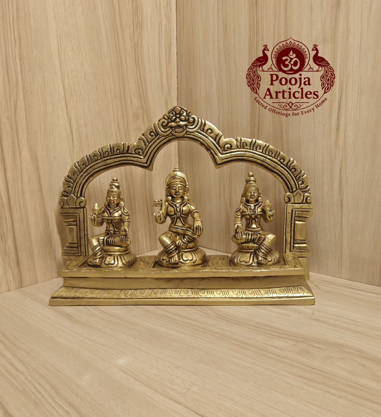 Brass Ayyanar with Poorna & Pushkala Statue 7.6 Inch