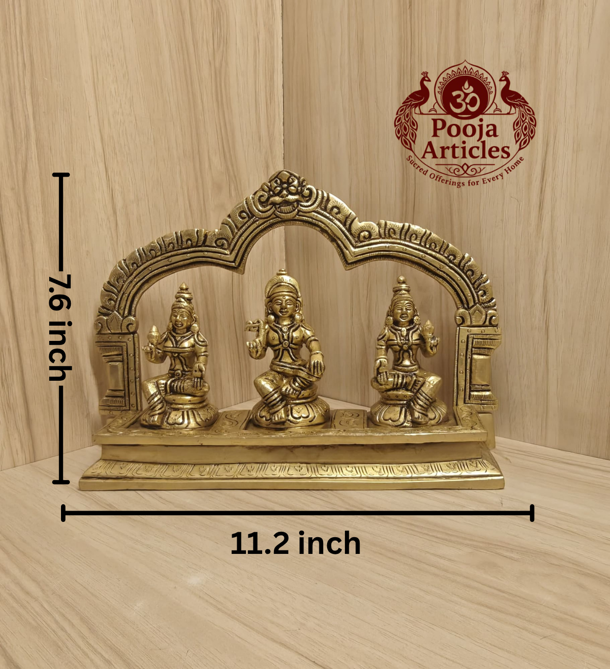 Brass Ayyanar with Poorna & Pushkala Statue 7.6 Inch
