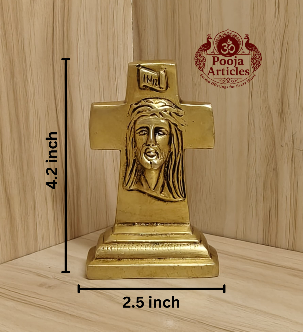 Brass Cross Statue with Jesus Face 4.2 Inch