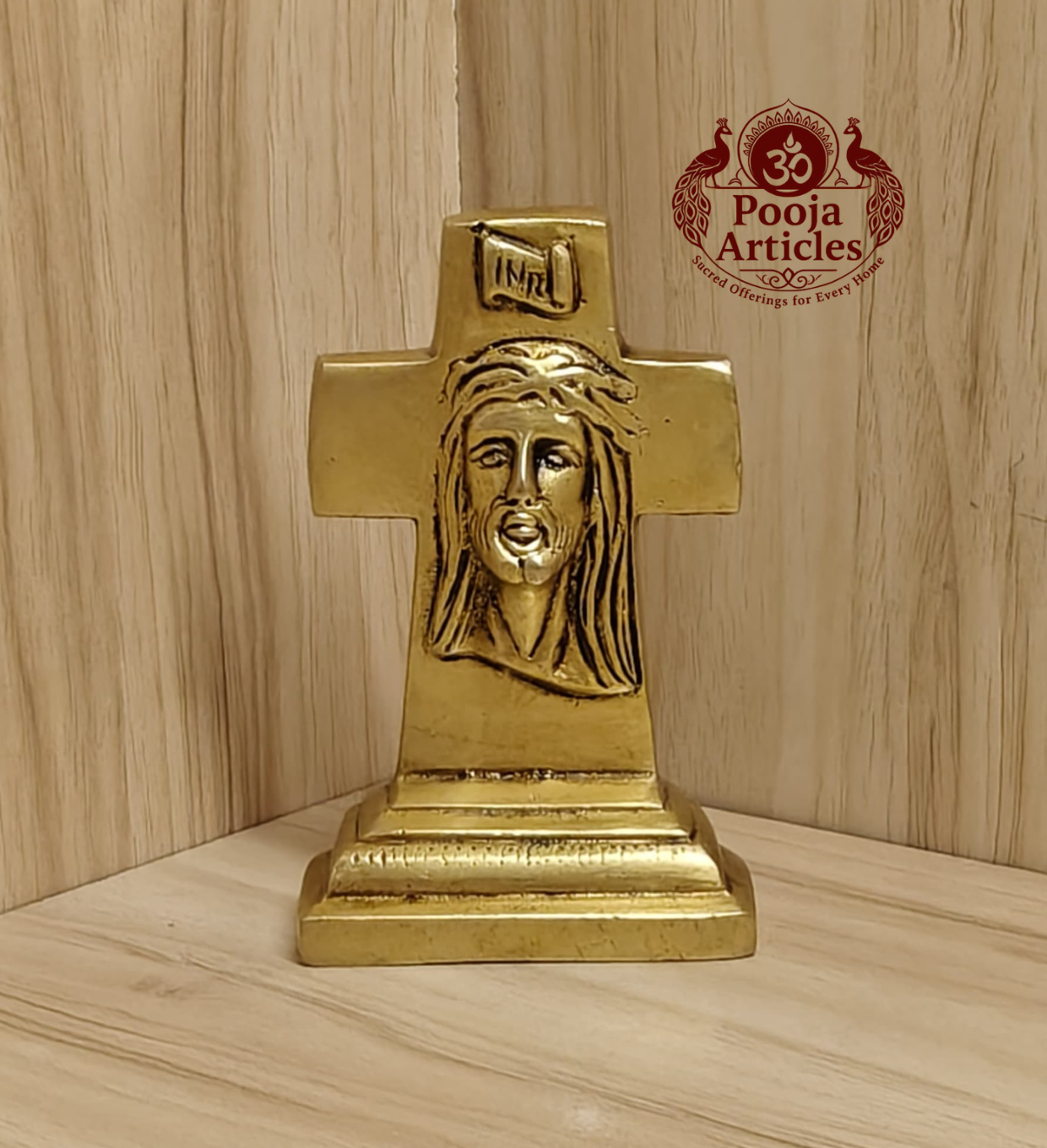Brass Cross Statue with Jesus Face 4.2 Inch