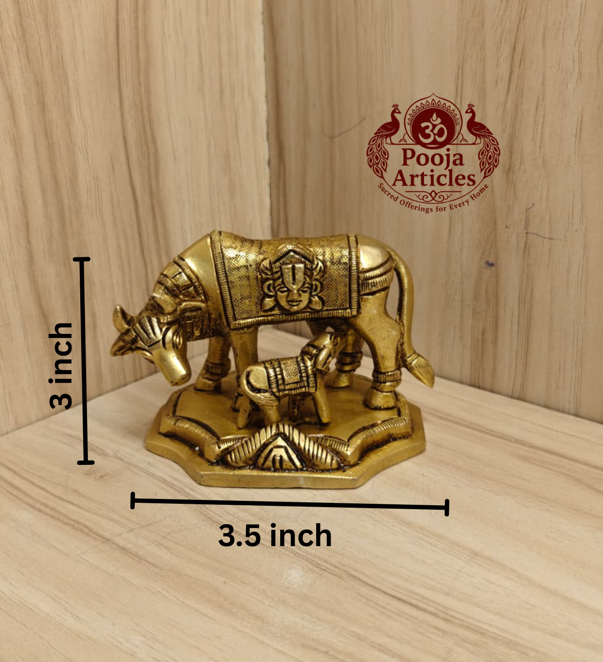 Brass Kamadhenu Cow and Calf Statue 3 Inch