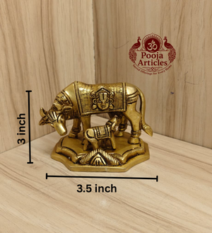 Brass Kamadhenu Cow and Calf Statue 3 Inch