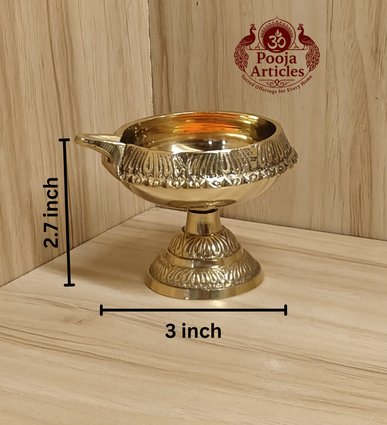 Brass Kuber Deepak Diya on Stand 3 Inch
