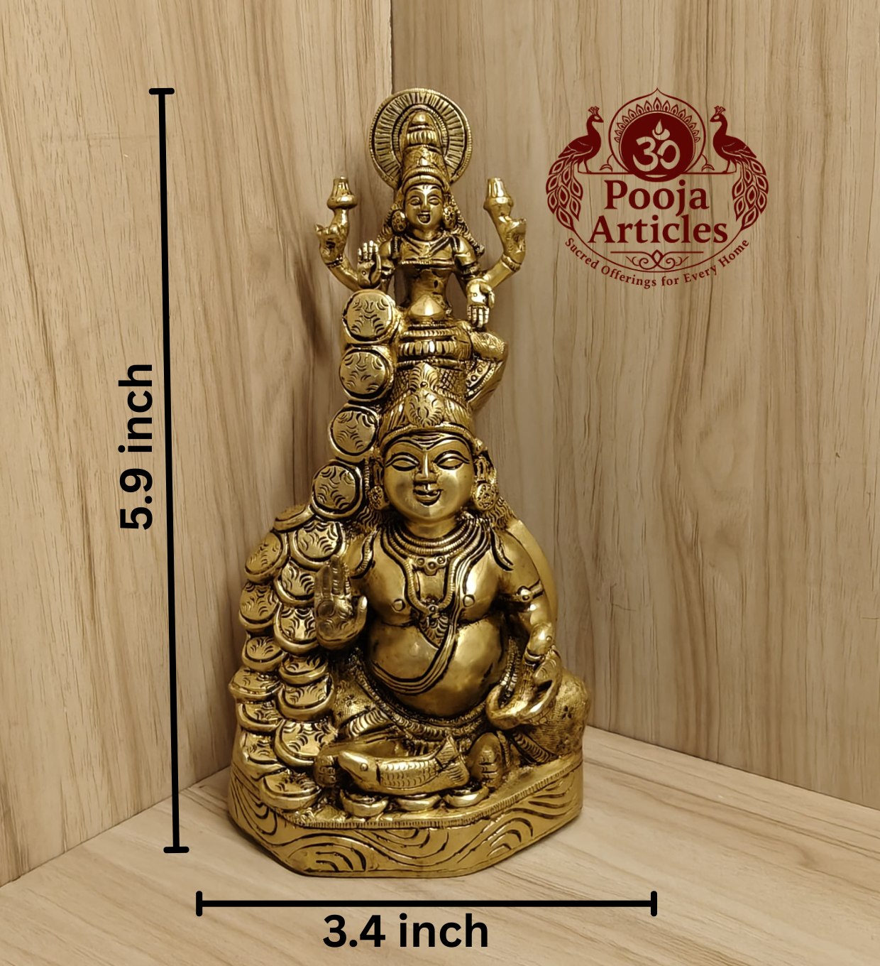 Brass Kubera Lakshmi Statue 5.9 Inch