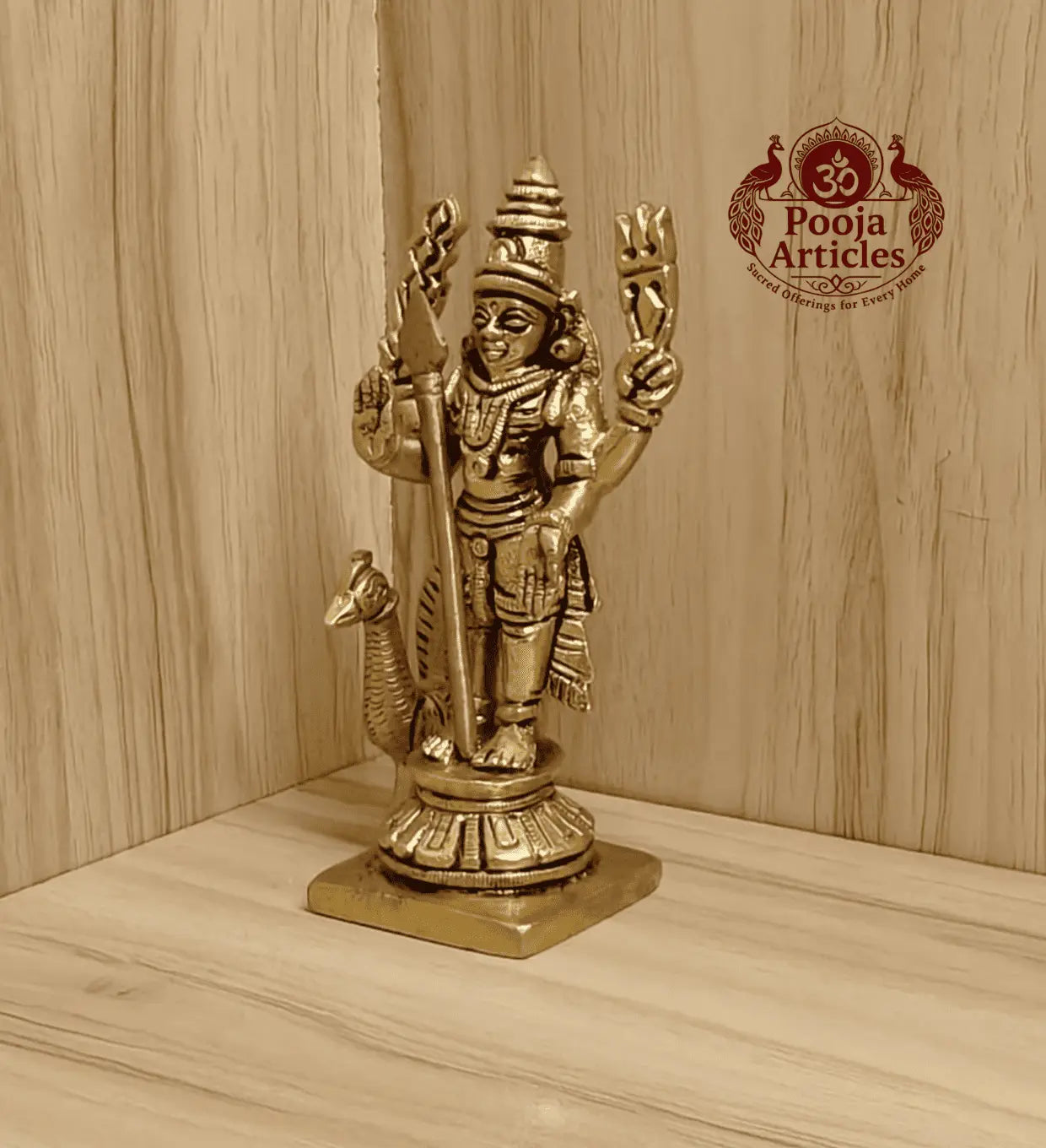 Brass Lord Murugan Peacock Idol 4.5 Inch Pooja Articles