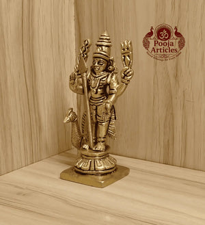 Brass Lord Murugan Peacock Idol 4.5 Inch Pooja Articles