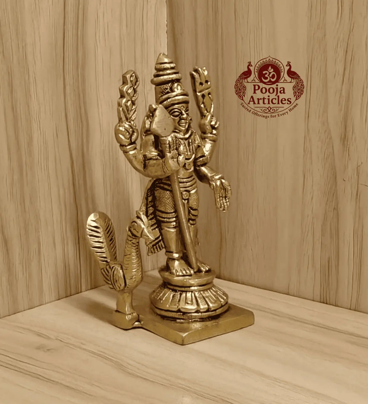 Brass Lord Murugan Peacock Idol 4.5 Inch Pooja Articles