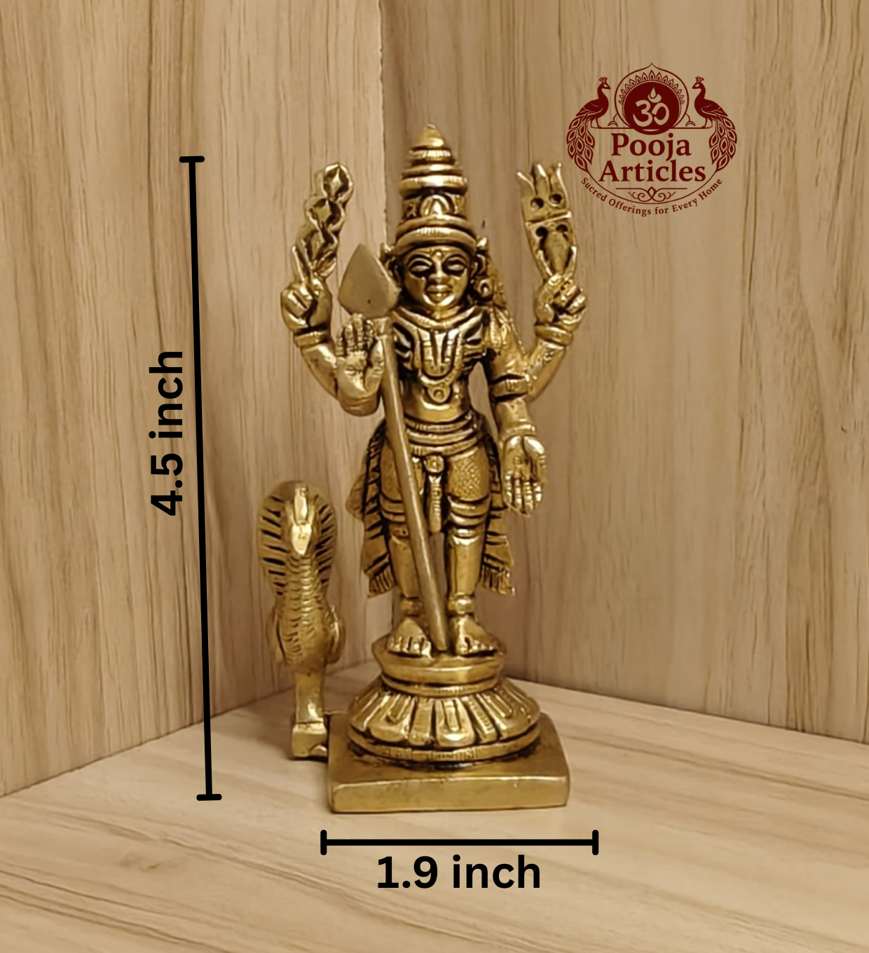 Brass Lord Murugan Peacock Idol 4.5 Inch