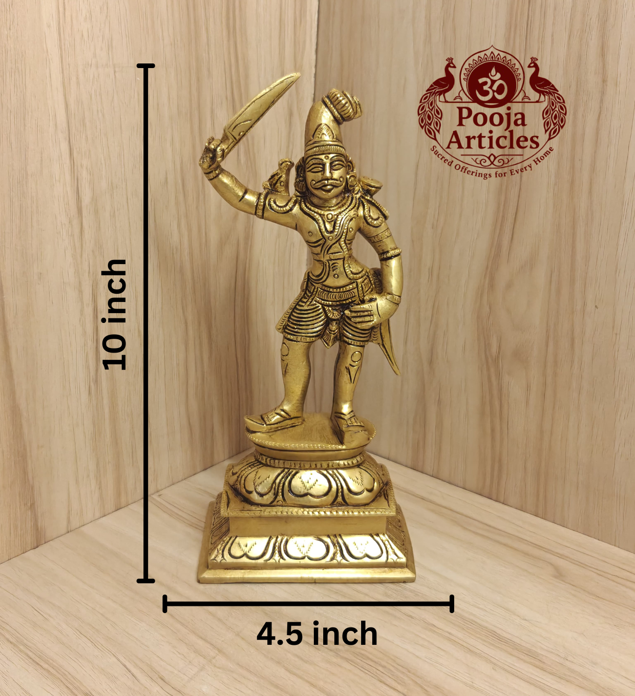 Brass Madurai Veeran Statue 10 Inch