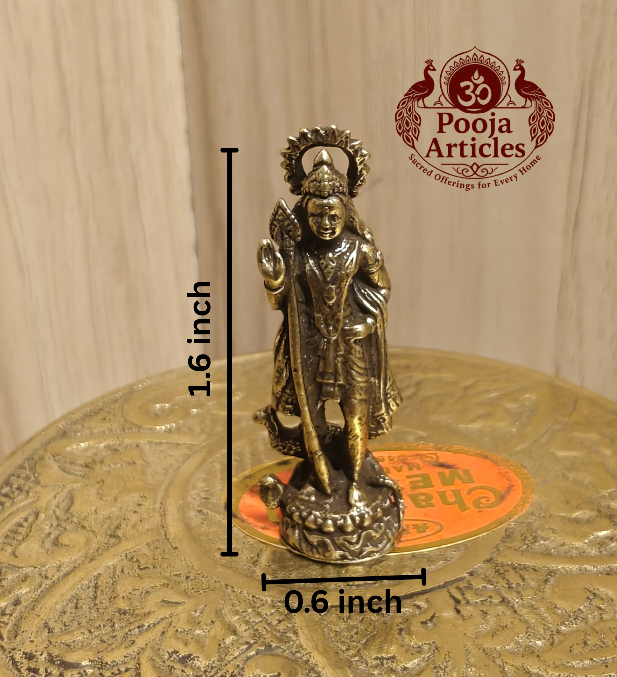 Miniature Brass Murugan Statue 1.6 Inch