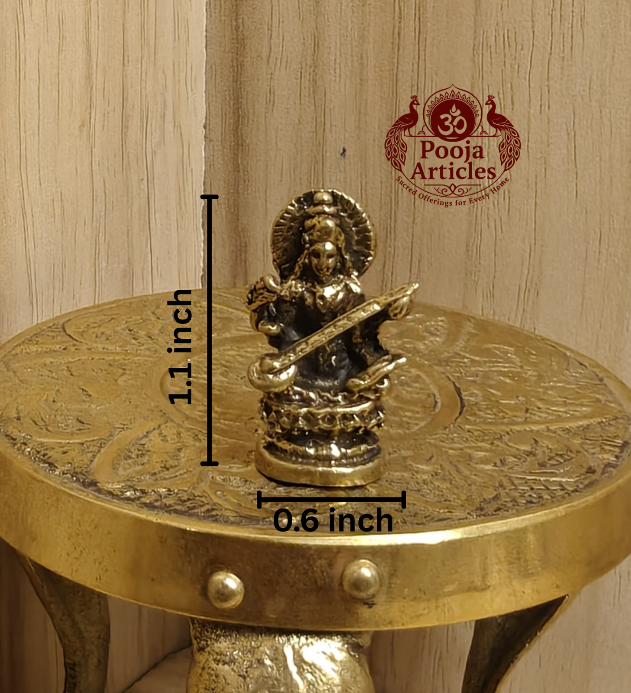 Miniature Brass Saraswati Statue 1.1 Inch