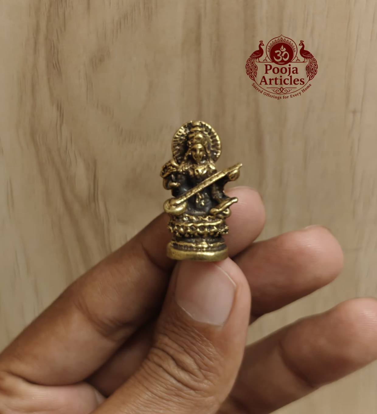 Miniature Brass Saraswati Statue 1.1 Inch