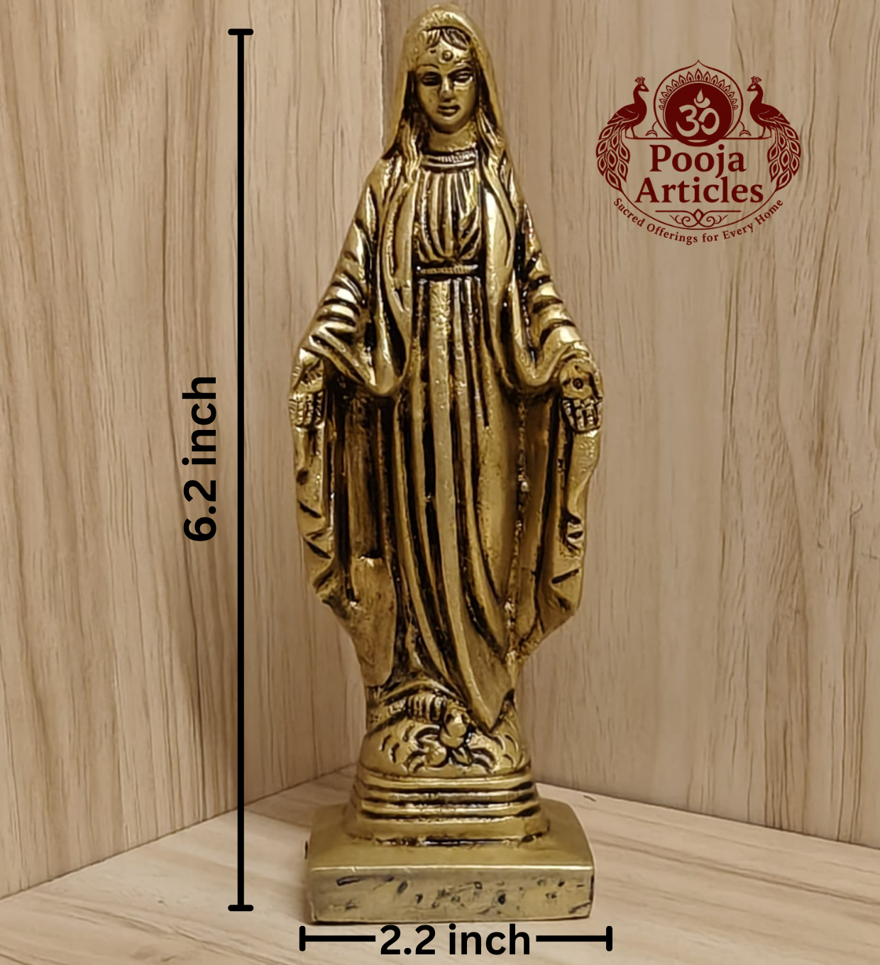 Brass Mother Mary Statue 6.2 Inch