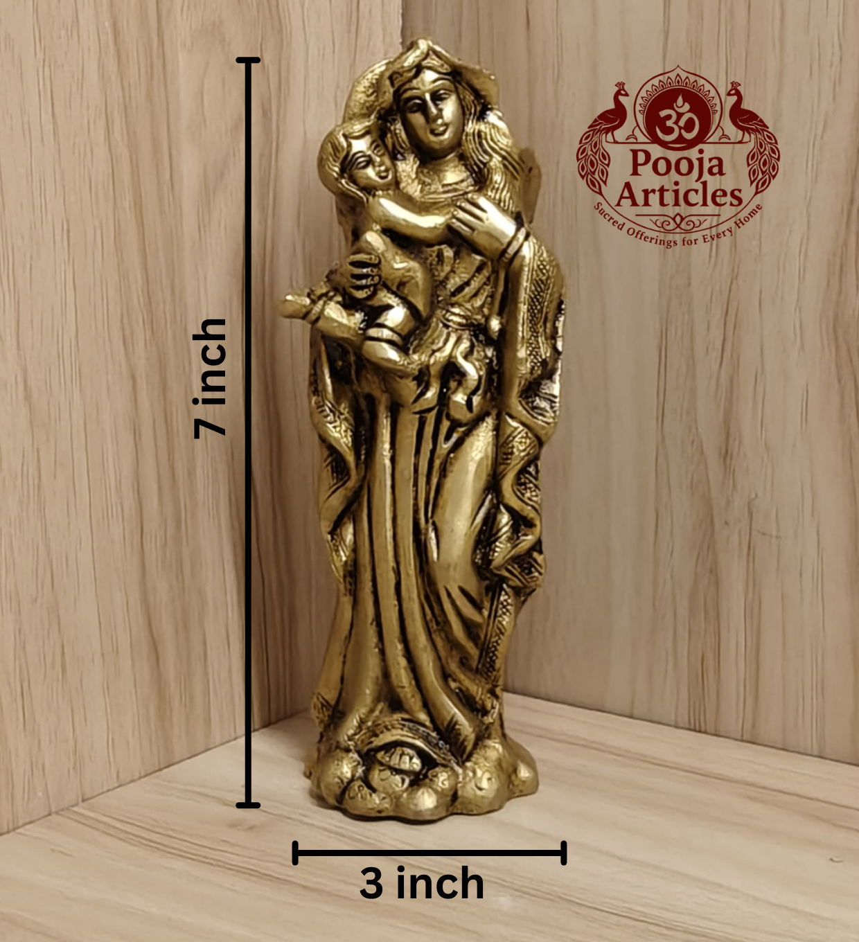 Brass Mother Mary with Baby Jesus Statue 7 Inch