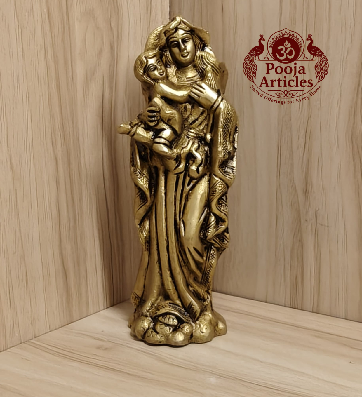 Brass Mother Mary with Baby Jesus Statue 7 Inch
