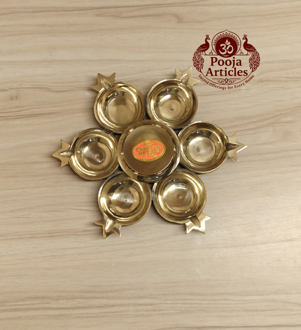 Brass Murugan Shatkona Deepam 7.5 Inch