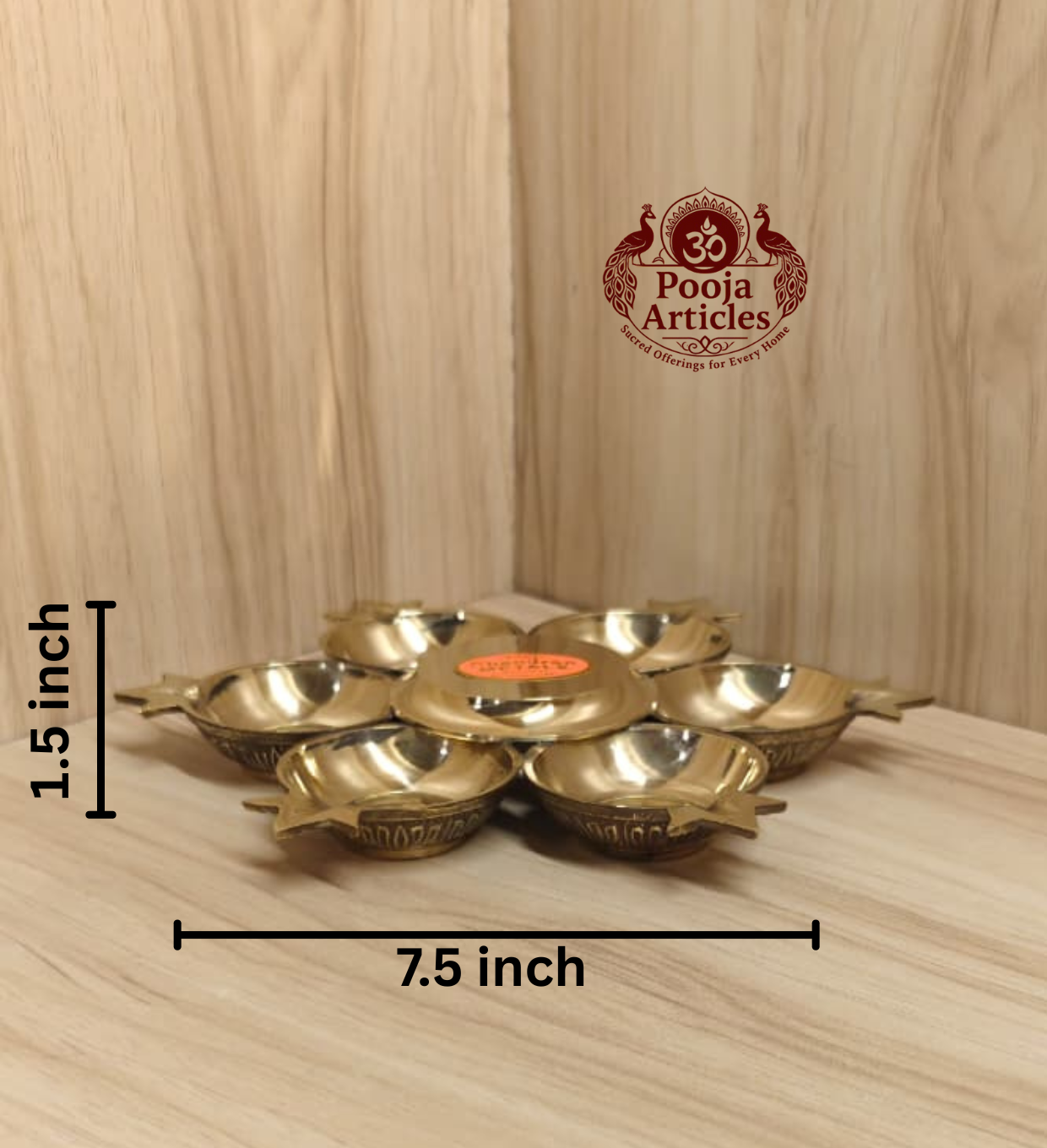 Brass Murugan Shatkona Deepam 7.5 Inch