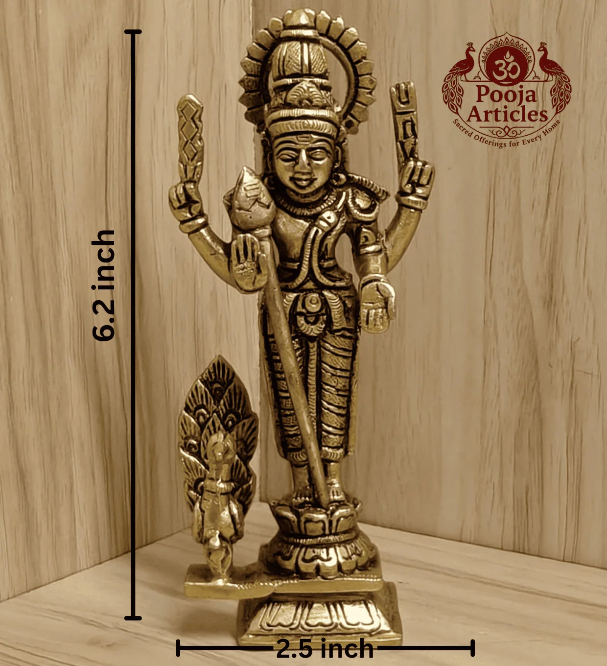 Brass Murugan Statue 6.2 Inch