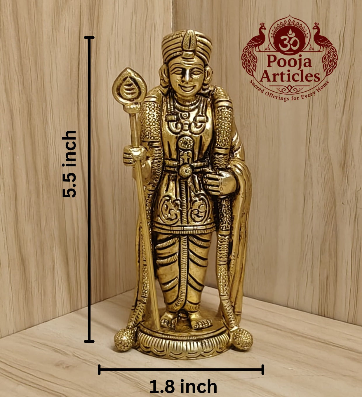 Brass Murugan Statue 5.5 Inch