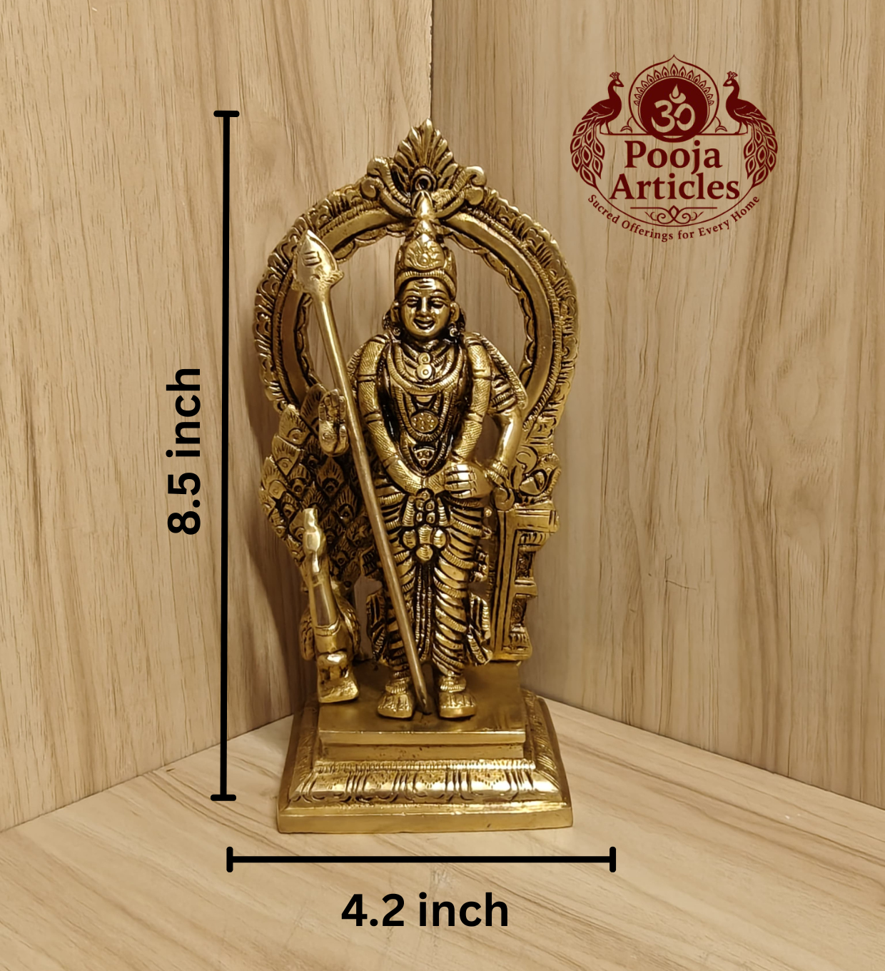 Brass Murugan Statue 8.5 Inch