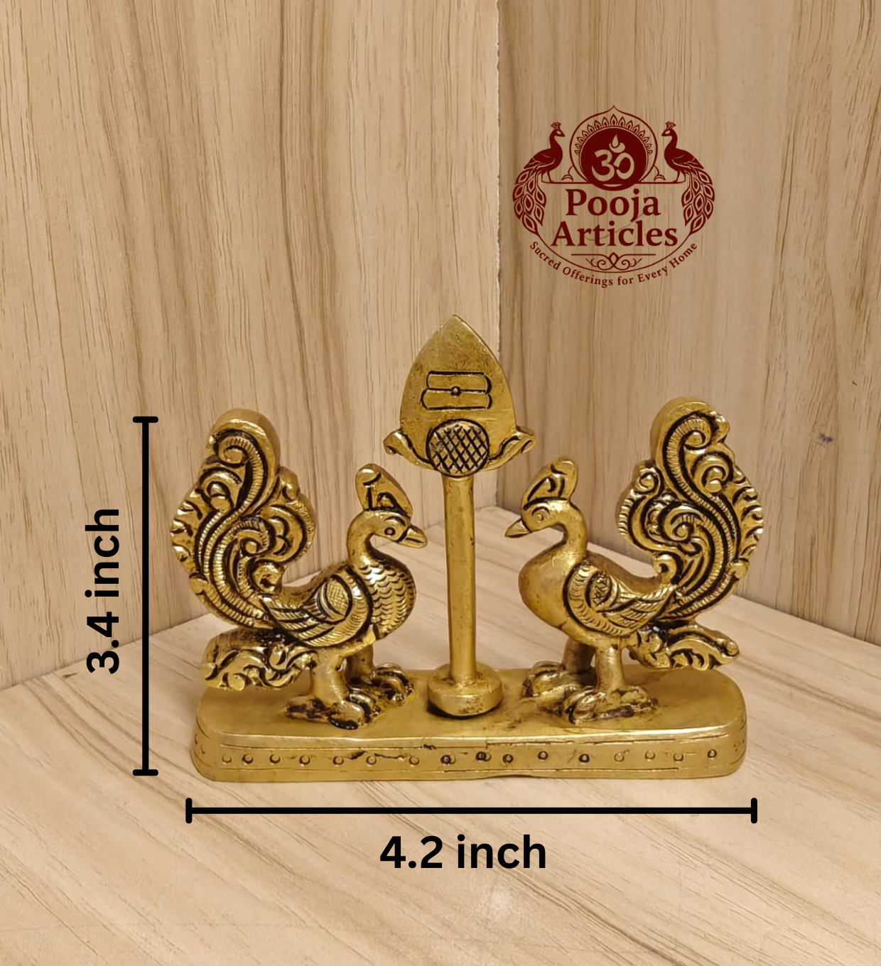 Brass Murugan Vel with Peacock 3.4 Inch