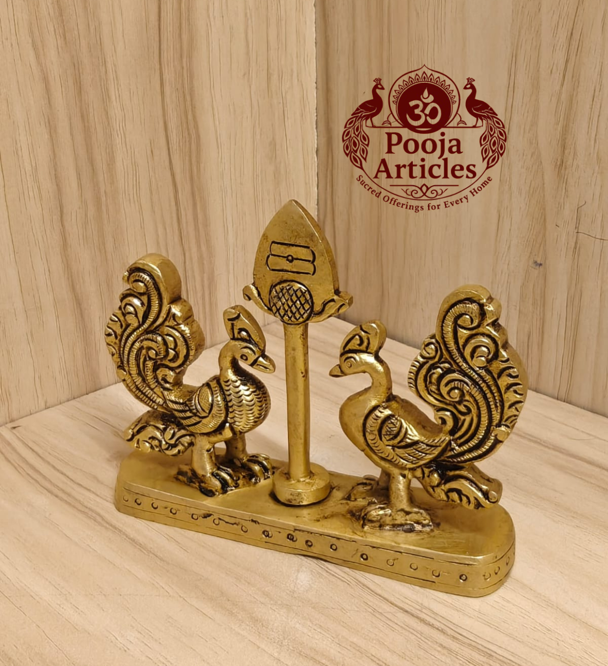 Brass Murugan Vel with Peacock 3.4 Inch