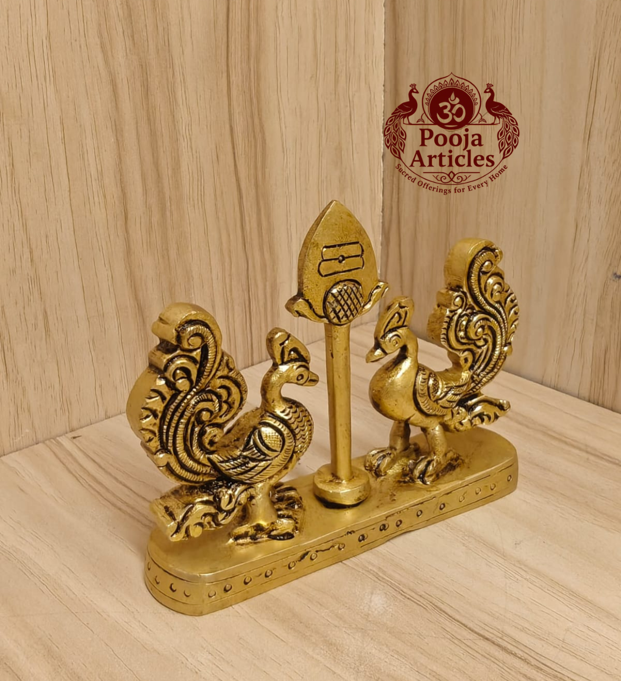 Brass Murugan Vel with Peacock 3.4 Inch