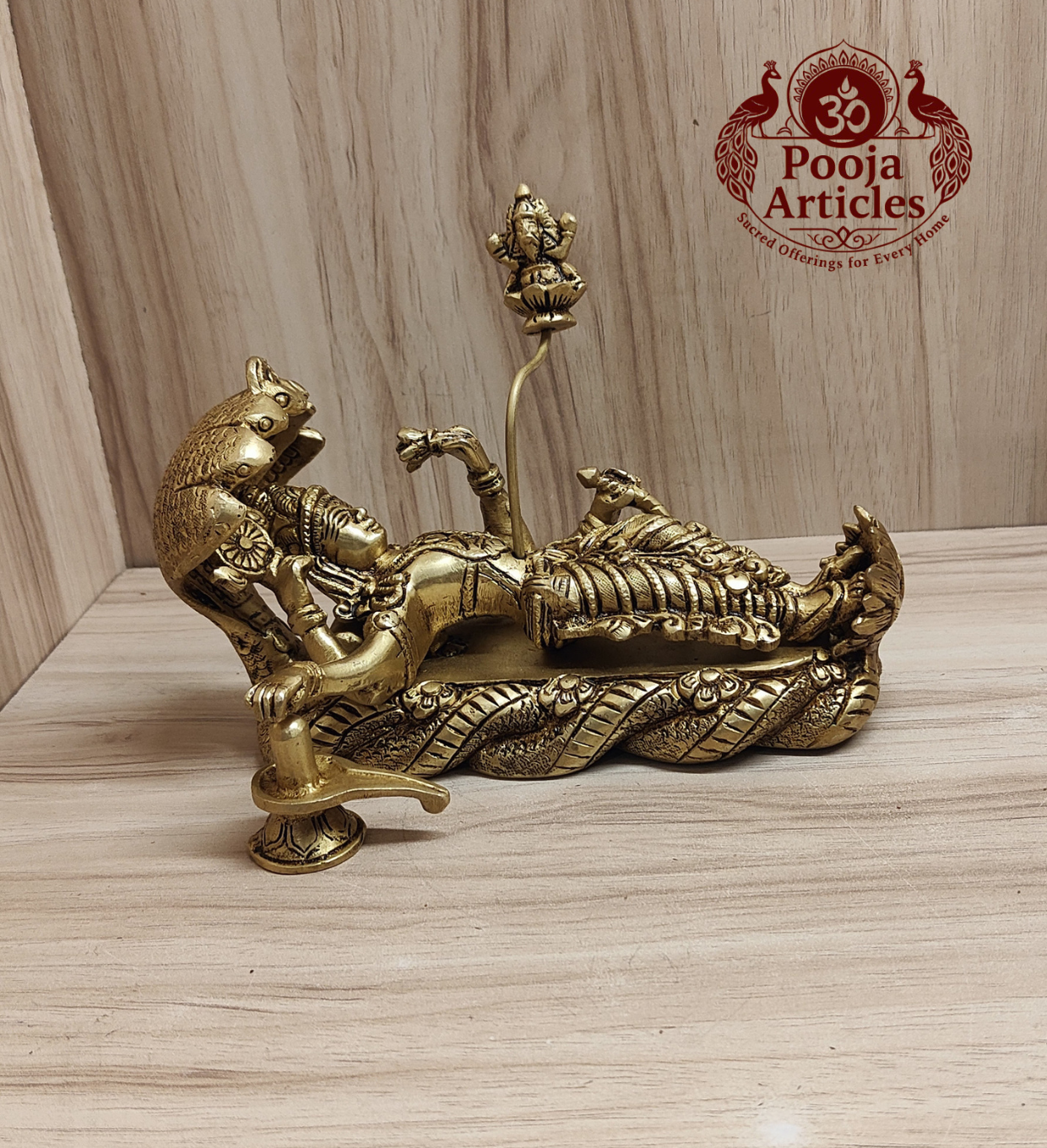 Brass Padmanabha Swamy Reclining Statue 5.2 Inch