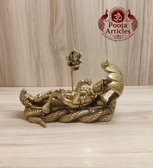 Brass Padmanabha Swamy Reclining Statue 5.2 Inch Pooja Articles