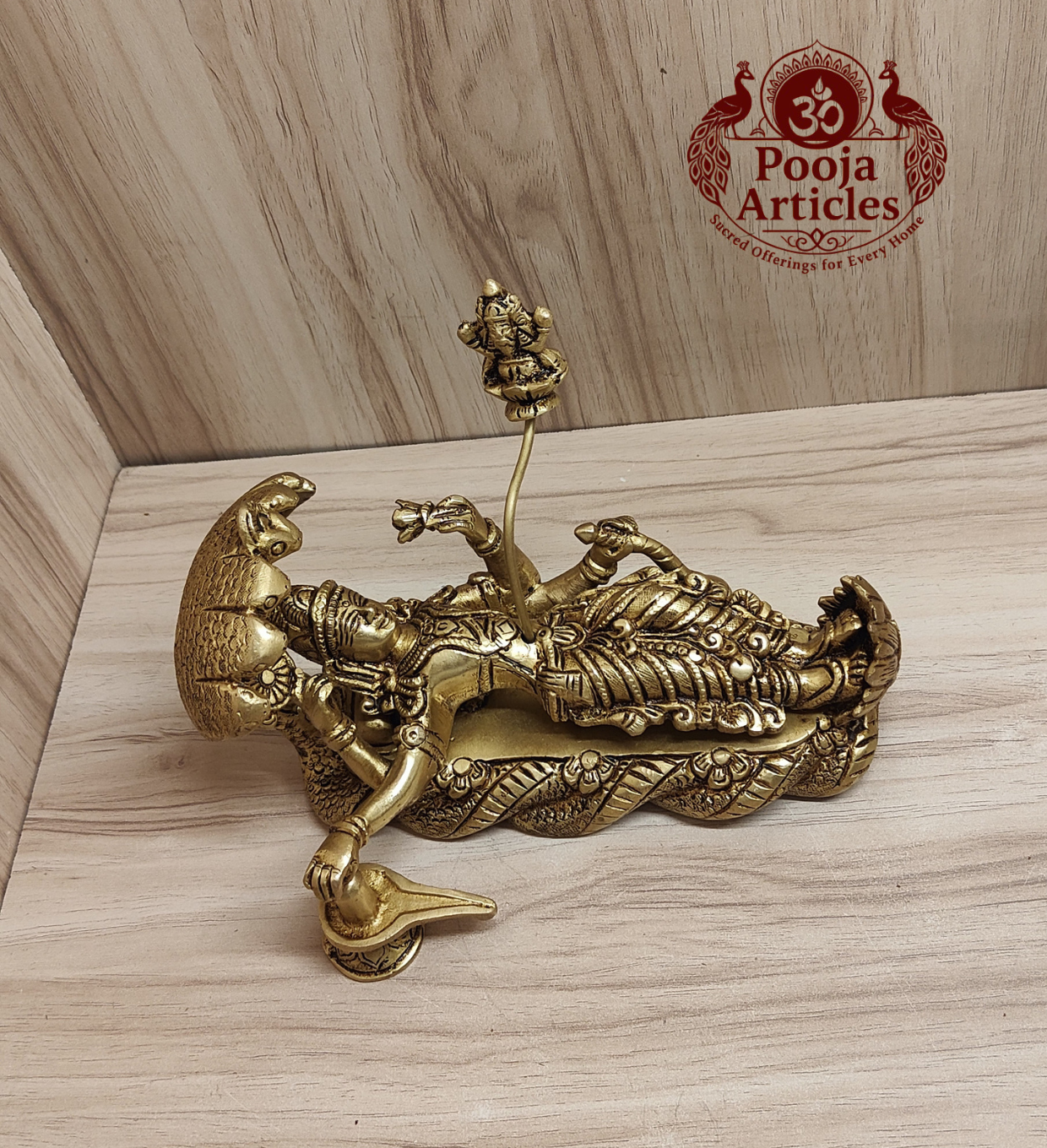 Brass Padmanabha Swamy Reclining Statue 5.2 Inch Pooja Articles