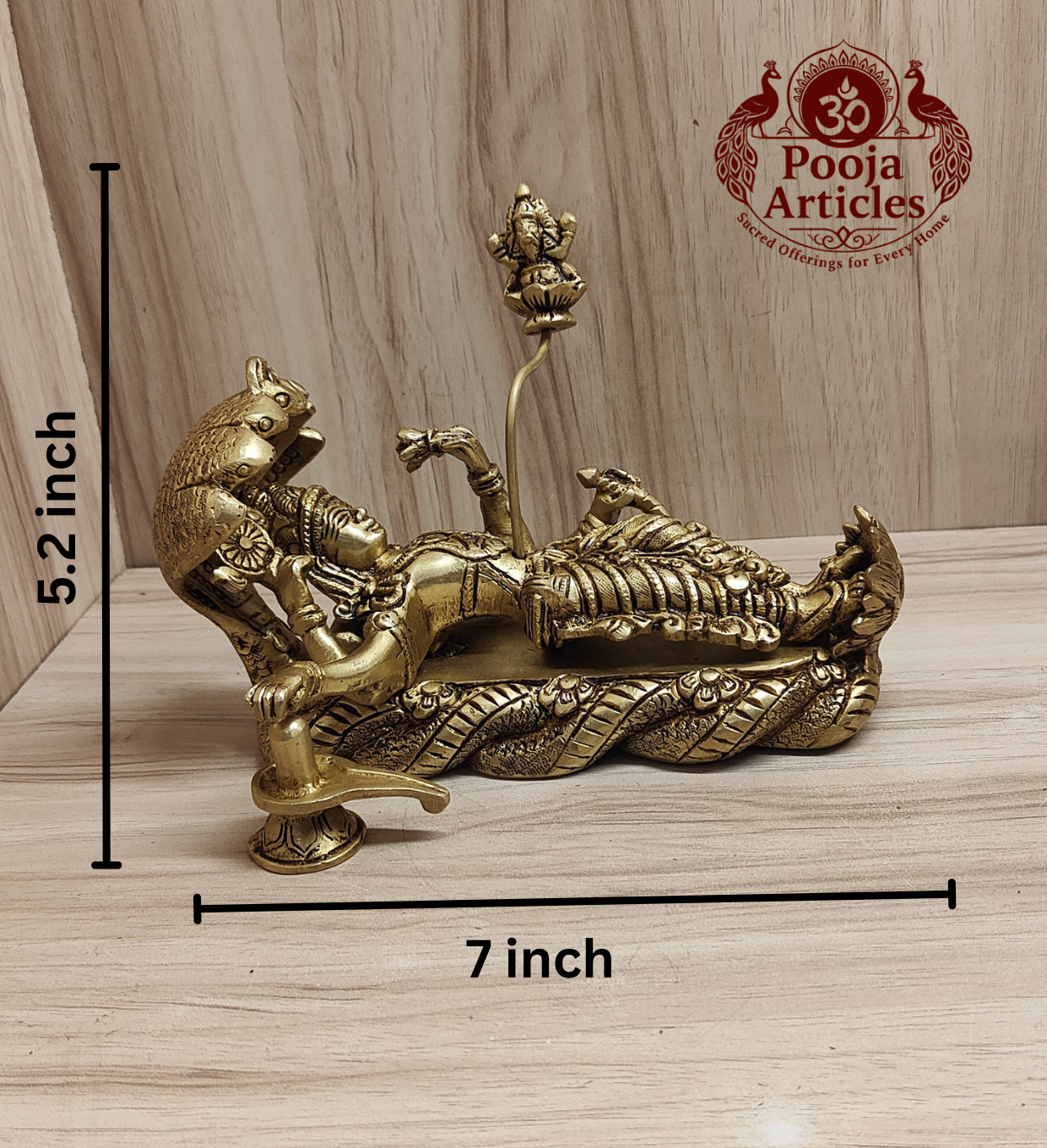 Brass Padmanabha Swamy Reclining Statue 5.2 Inch