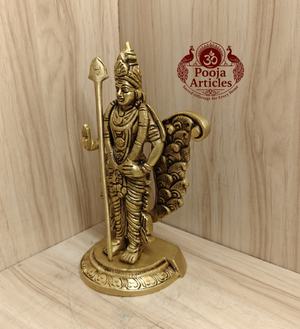 Brass Peacock Murugan Statue 7 Inch