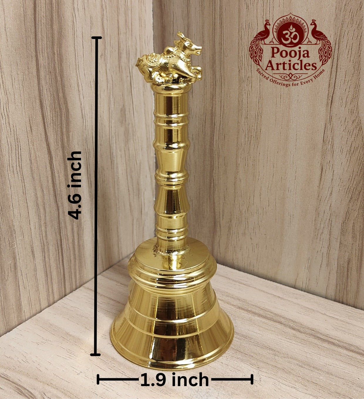 Brass Pooja Bell with Nandi Handle 4.6 Inch