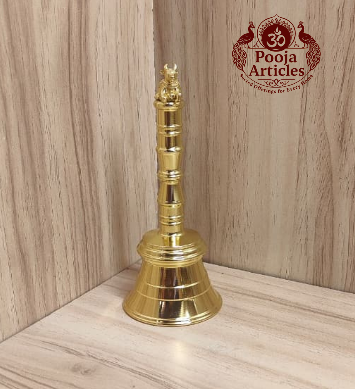 Brass Pooja Bell with Nandi Handle 4.6 Inch Pooja Articles