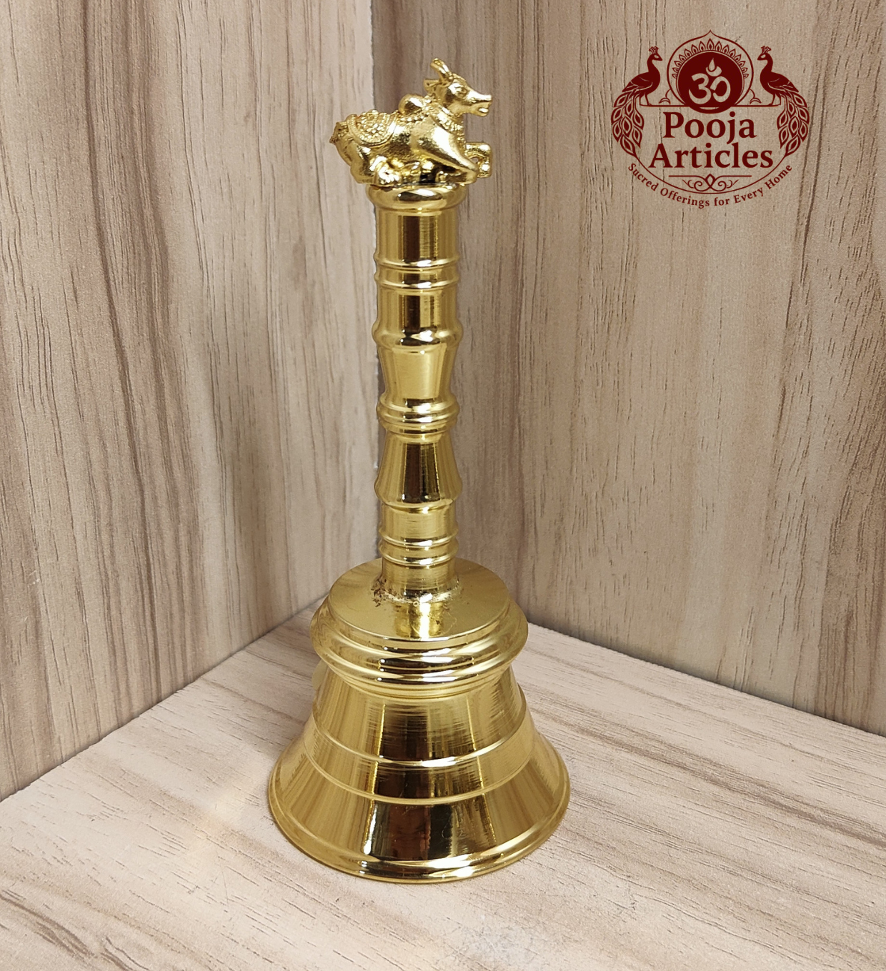 Premium Brass Pooja Bell with Nandi Handle 4.6 Inch