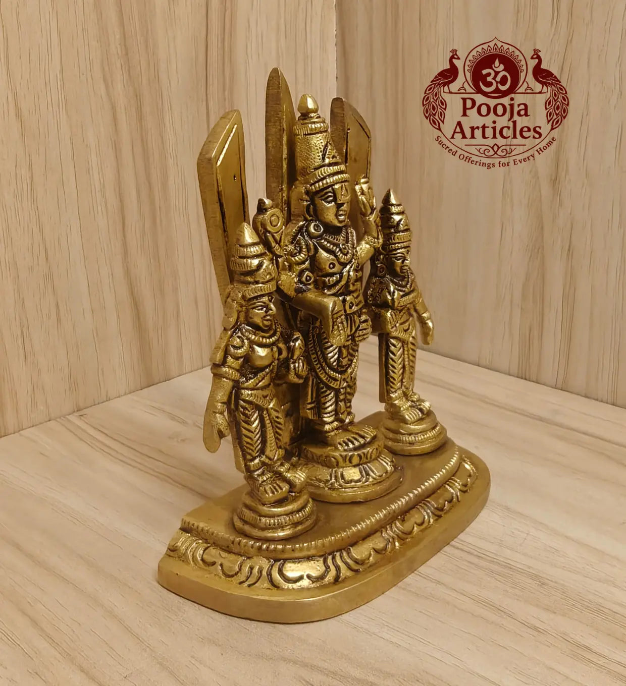 Brass Shankh Chakranamah with Balaji Statue 4.8 Inch Pooja Articles