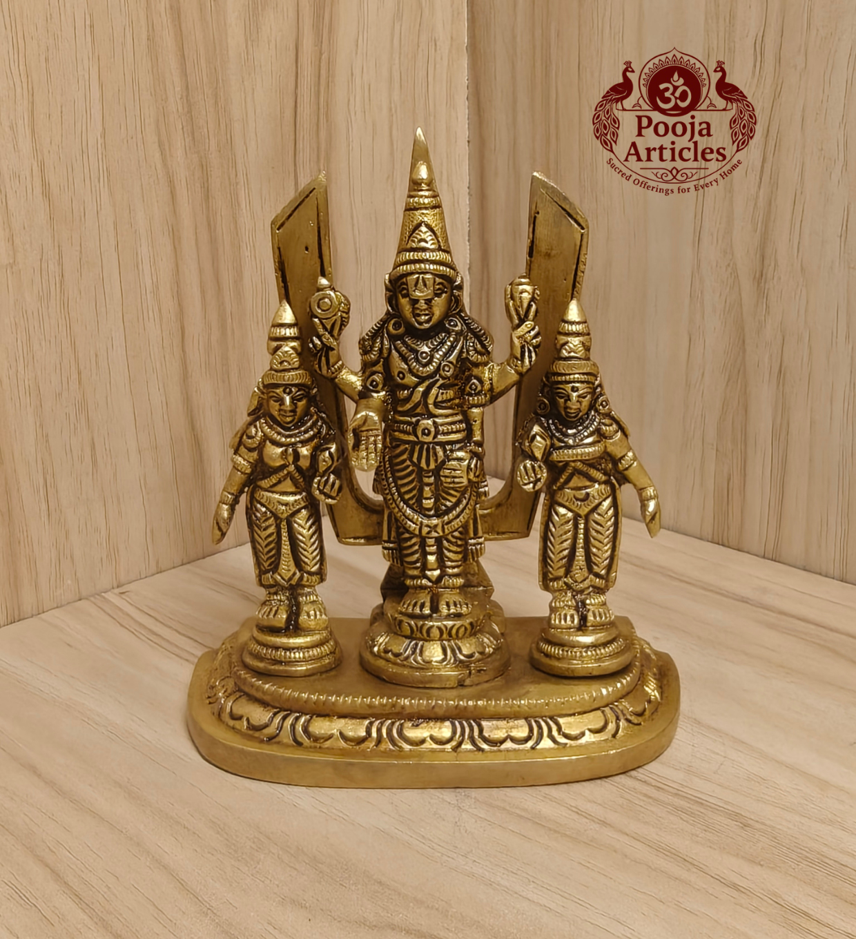 Brass Shankh Chakranamah with Balaji Statue 4.8 Inch
