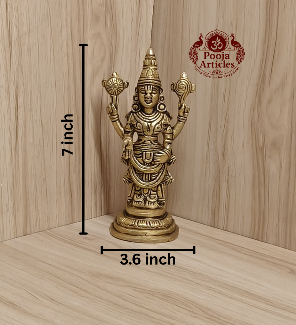 Brass Tirupati Balaji Perumal Idol 7 Inch