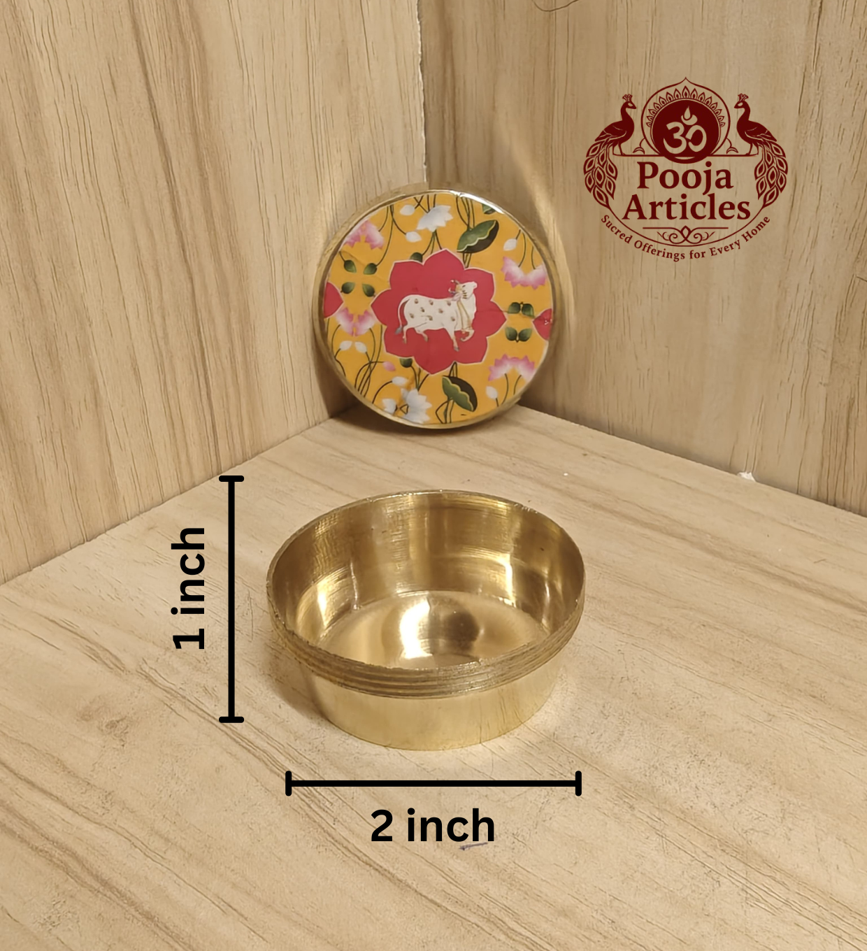 Brass Cow Meena Kumkum Box 2 Inch