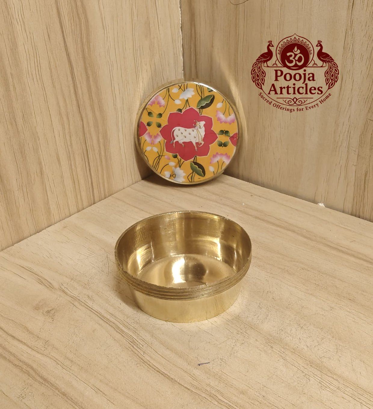 Brass Cow Meena Kumkum Box 2 Inch
