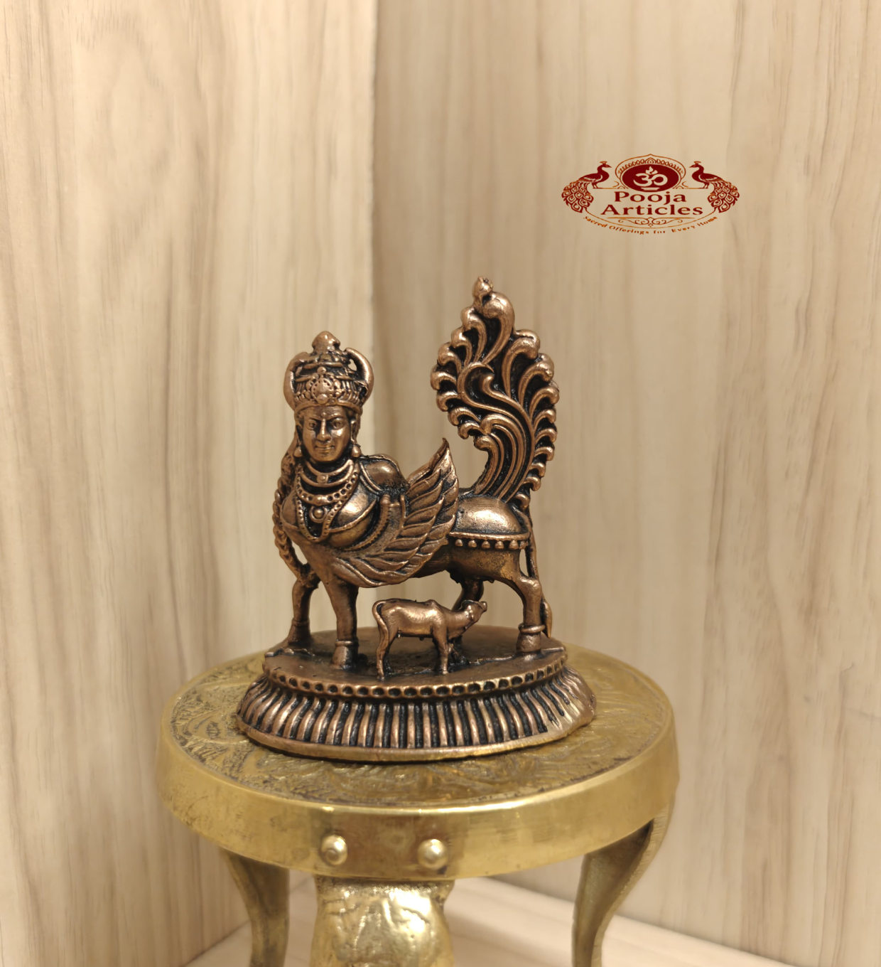 Copper Kamadhenu with Calf Statue 2.6 Inch