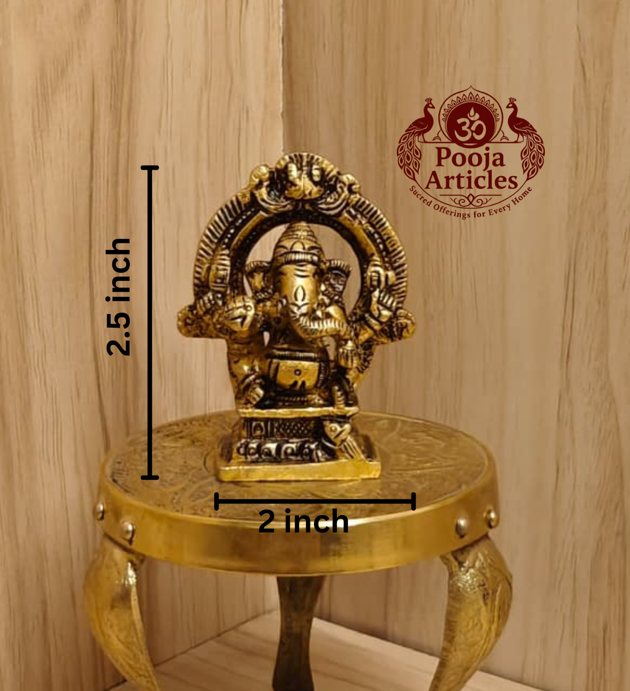 Brass Mini Ganesha Idol With Arch 2.5 Inch